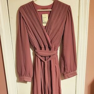 Long sleeve, chiffon, mauve maxi dress